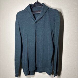Tasso Elba Mens L Ribbed Knit Shawl Collar Button Green Pull Over Cotton Sweater